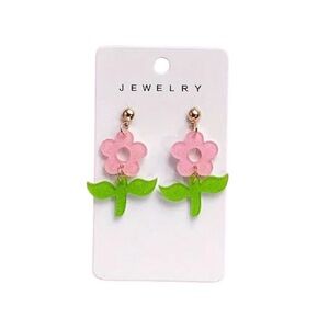 Pink and Green Flower Earrings